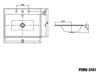 Kaldewei WB PURO EINBAUWASCHTISCH Mod.3151,600 x460mm,manhattan,Perl-Effekt,AD,mÜL,chr – Bild 3