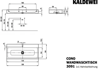 Kaldewei WB CONO WANDWASCHTISCH Mod.3091,1200x 500mm,pergamon,PEFF,AD,m. 1HL,oÜL – Bild 4