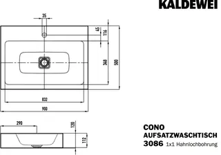 Kaldewei WB CONO Mod.3086,900x500mm,alpwm,PEFF ,AD,m. 1HL,oÜL – Bild 4