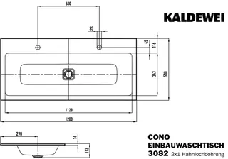 Kaldewei WB CONO Mod.3082-D,1200x500mm,bahbe, PEFF,AD,m. 2x1HL,oÜL – Bild 3