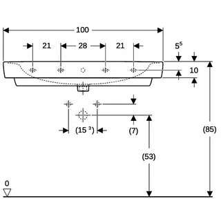 Geberit Renova Plan Waschtisch, 100x48cm mit Hahnloch, mit Überlauf, weiß – Bild 4
