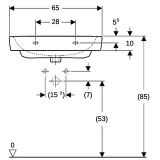 Geberit Renova Plan Waschtisch, 65x48cm mit Hahnloch, ohne Überlauf, weiß, KeraTect – Bild 4