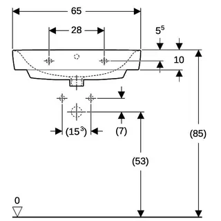 Geberit Renova Compact Waschtisch, 65x40cm mit Hahnloch, mit Überlauf, weiß – Bild 4