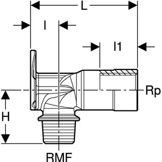 Geberit Anschlusswinkel 90Gr mit AG für MeplaFix Rg MF1/2-Rp1/2 L:66mm – Bild 4