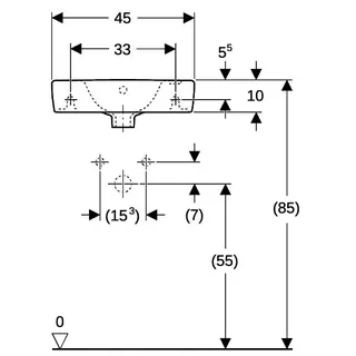 Geberit Renova Compact HWB, verk. Ausladung Ablg., 45x25cm, Hl. rechts, mit Überlauf, weiß – Bild 5