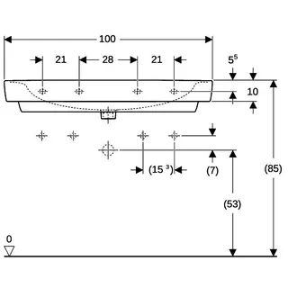 Geberit Renova Plan Waschtisch 100x48cm zwei Hahnlöcher, m. Überlauf, weiß – Bild 4