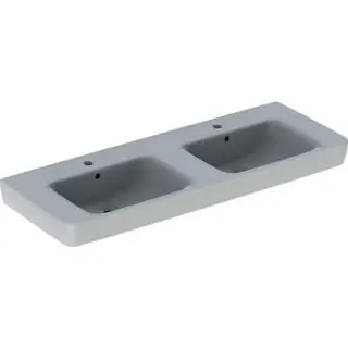 Geberit Renova Plan Doppelwaschtisch 130x48cm mit Hahnloch, mit Überlauf, weiß – Bild 2