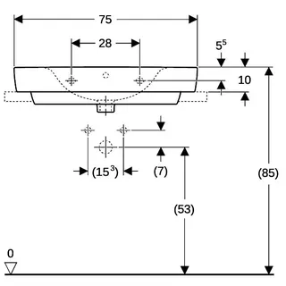 Geberit Renova Plan Aufsatz-Waschtisch mit Ablagefl. 75x48cm, mit Hahnloch, mit Überlauf, weiß – Bild 4