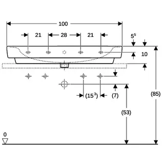 Geberit Renova Plan Aufsatz-Waschtisch 100x48cm 2 Hahnlöcher, mit Überlauf, weiß – Bild 4