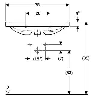 Geberit iCon Light Waschtisch 75x48cm mit Hahnloch, mit Ül., weiß, KeraTect – Bild 5