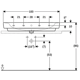 Geberit Renova Plan Aufsatz-Waschtisch 100x48cm mit Hahnloch, mit Überlauf, weiß – Bild 4