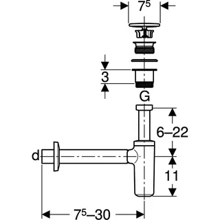 Geberit Waschtisch-Ablauf mit Siphon Abgang horiz. d32/40mm, G1 1/4" weiß/hgl.-verchromt – Bild 3