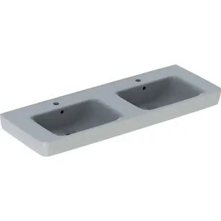 Geberit Renova Plan Doppelwaschtisch 130x48cm mit Hahnloch, mit Überlauf, weiß, KeraTect – Bild 2