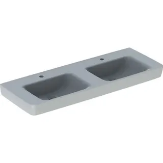 Geberit Renova Plan Doppelwaschtisch 130x48cm mit Hahnloch, ohne Überlauf, weiß – Bild 2
