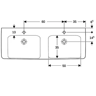 Geberit Renova Plan Doppelwaschtisch 130x48cm mit Hahnloch, ohne Überlauf, weiß – Bild 5