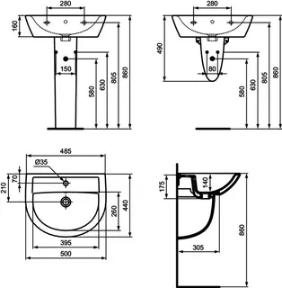 Ideal Standard Waschtisch Eurovit, 1 Hahnloch, mit Überlauf, 500x440x175mm, Weiß – Bild 2