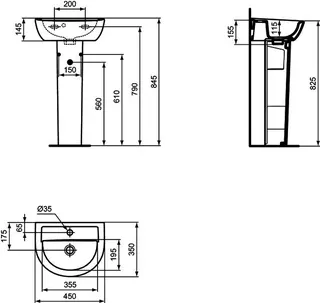 Ideal Standard Handwaschbecken Eurovit, 1 Hahnloch, mit Überlauf, 450x350x155mm, Weiß – Bild 2