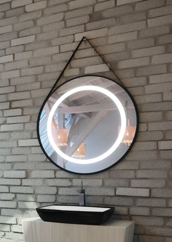 AS Preziosa LED-Spiegel mit Lederschl. 75 cm rund