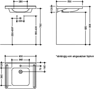 HEWI Waschtisch, Schwallkante, eckige Mulde, 650x550mm, 1 HL – Bild 5