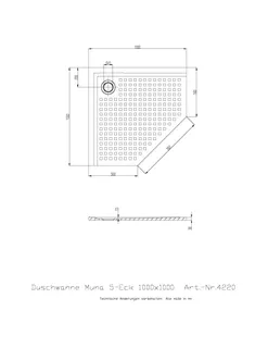 Hoesch Duschwanne Muna Fünfeck 1000x1000x30 mit Antirutsch, Material Solique, Weiß – Bild 2