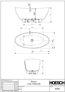 Hoesch Badewanne Namur 1500x700 freistehend Material Solique, Weiß – Bild 2