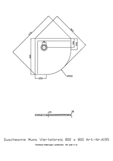 Hoesch Duschwanne Muna 1/4-Kreis 800x800x30 ohne Antirutsch, Material Solique, Weiß – Bild 2