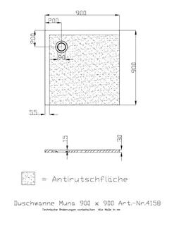 Hoesch Duschwanne Muna 900x900x30 mit Antirutsch, Material Solique, Weiß – Bild 2