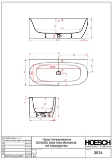 Hoesch Badewanne iSensi Eck 1800x800 links Monolith, ang. Sch. Weiß – Bild 3