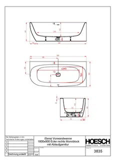 Hoesch Badewanne iSensi Eck 1800x800 rechts Monolith, ang. Sch. Weiß – Bild 3