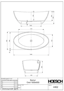 Hoesch Badewanne Namur 1800x900 freistehend Material Solique, Weiß Matt – Bild 2