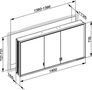 Keuco SPS R. Lumos 14316, ohne Ablagef., Einbau, silb-elox., 1400x735x165mm – Bild 3