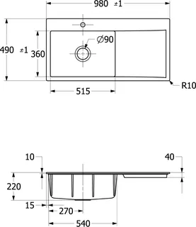 Villeroy & Boch SP Subway Style 60 Flat 980x490mm Exc-Garn. IB links Keram. Graphite cplus – Bild 4