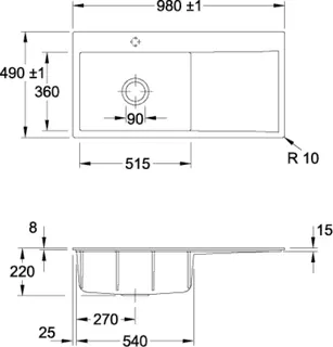 Villeroy & Boch SP Subway Style 60 Flat 980x490mm Exc-Garn. IB links Keram. Graphite cplus – Bild 5
