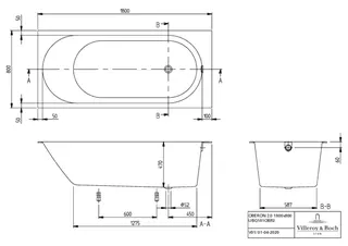 Villeroy & Boch Badewanne Oberon 2.0 181 1800x800x 625mm re-eckig m. Sys CC TP1 Weiß Alpin – Bild 3