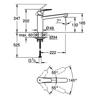 GROHE EH-SPT-Batterie Eurosmart 30463 mittelhoher Auslauf supersteel – Bild 5