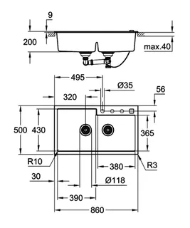 GROHE Kompositspüle K500 31649 2 Becken 860x500mm granit schwarz – Bild 5