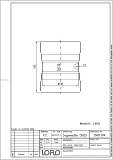 LORO-XCL DOPPELMUFFE 1.4404 DN 125 – Bild 2