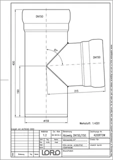 LORO-XCL ABZWEIG 1.4301 87 GR.DN 150/150 – Bild 2