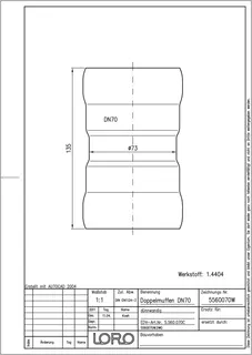 LORO-XCL DOPPELMUFFE 1.4404 DN 70 – Bild 2