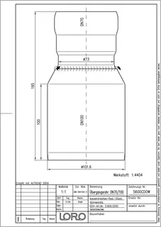 LORO-XCL ÜBERGANGSROHR 1.4404 KONZ. DN 70/100 – Bild 2