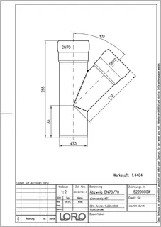 LORO-XCL ABZWEIG 1.4404 45 GR.DN 70/70 – Bild 2