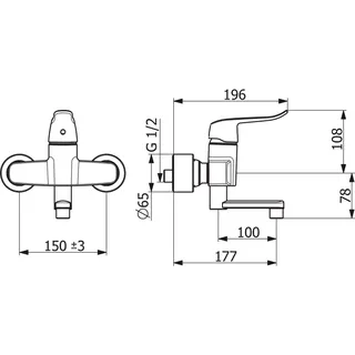 EHM Waschtisch-Batt. HANSACLINICA 0152 Bed.he. lang Ausld. 177 mm DN15 chr – Bild 2