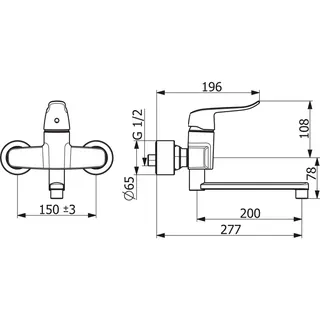 EHM Waschtisch-Batt. HANSACLINICA 0153 Bed.he. lang Ausld. 277 mm DN15 chr – Bild 2