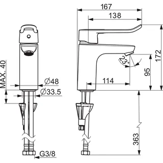 EHM Waschtisch-Batt. HANSACARE 4602 Bügelh. Bed.he. lang Ausld. 114 mm chr – Bild 3