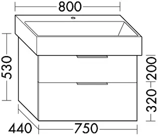 sanibel-Waschtisch-Unterbau 2.0 FLEX WVLS075 750mm breit Schubl/Auszug Eiche Rost – Bild 2