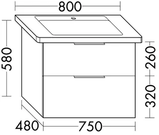 sanibel-Waschtisch-Unterbau 2.0 FLEX WVKT075 750mm breit Schubl/Auszug Eiche Urban – Bild 2