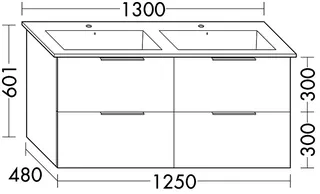 sanibel-Waschtisch-Unterbau 2.0 FLEX WVLB125 1250mm 2 Schubl/2 Auszüge Eiche Rost – Bild 2