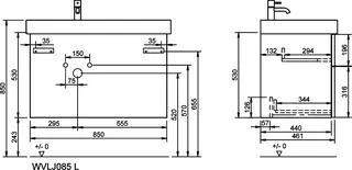 sanibel-Waschtisch-Unterbau 2.0 FLEX WVLJ085L 850mm breit Schubl/Auszug Eiche Rost – Bild 2