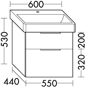 sanibel-Waschtisch-Unterbau 2.0 FLEX WVLL055 550mm breit Schubl/Auszug Eiche Rost – Bild 2
