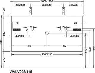 sanibel-Waschtisch-Unterbau 2.0 FLEX WVLV095 950mm breit Schubl/Auszug Eiche Rost – Bild 3